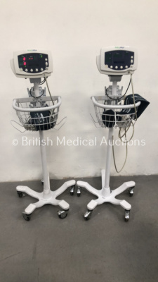 2 x Welch Allyn 53N00 Vital Signs Monitors on Stands with Cables (1 x Powers Up - 1 x Blank Screen)