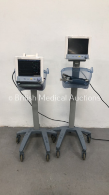 2 x Datascope Trio Patient Monitors on Stands (Both Power Up)