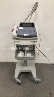 GE MAC 1600 ECG Machine on Stand with 10 Lead ECG Leads (No Power - Missing Power Button - Damage to Casing - See Pictures)