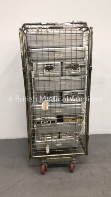 Cage of Empty Metal Instrument Containers (Cage Not Included)