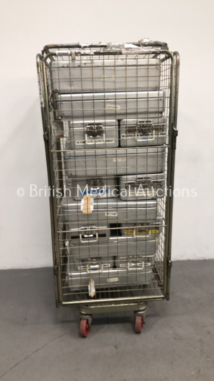 Cage of Empty Metal Instrument Containers (Cage Not Included)