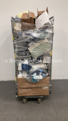 Cage of Mixed Consumables Including Latex Biogel Surgical Gloves, Baxter 125cm Long Wide Bore Extension Sets and Constellation Vision Systems 27+ Ultr