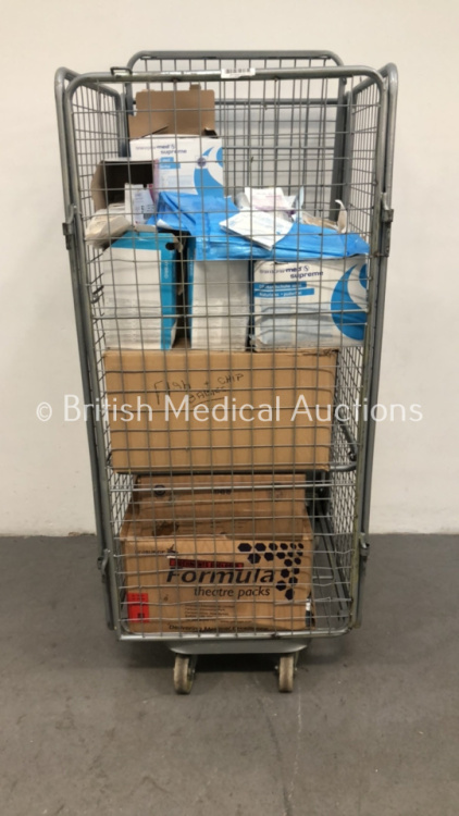 Cage of Mixed Consumables Including Large Number of Examination / Surgical Gloves and Formula Theater Packs (Cage Not Included - Out of Date)