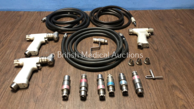 Job Lot Including 2 x Microaire 7200-200 Oscillating Saws, 1 x Microaire Ref 7100-200 Drill, 3 x Hoses and 6 x Drill Attachments