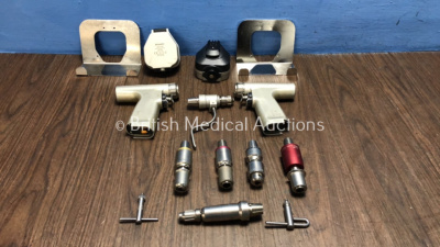 Job Lot Including 2 x DeSoutter MDX-600 Drills,2 x DeSoutter AH-610 Ref 14430 Aseptic Battery Housings, 2 x Mounting Plates, 1 x Pin Collet and 5 x At