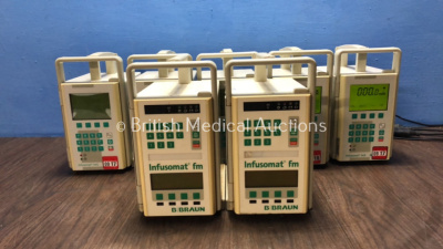 Job Lot Including 5 x B Braun Infusomat FMS Compact Infusion Pumps and 2 x B Braun Infusomat FM Infusion Pumps (All Power Up in German- 2 with Alarms)