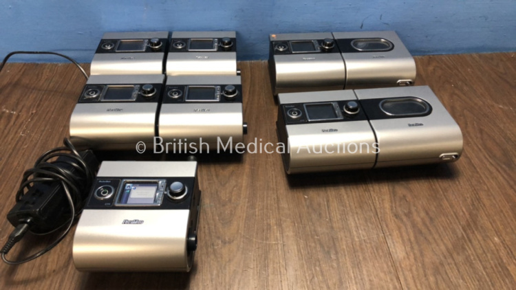 7 x ResMed S9 EPR CPAP Units with 2 x ResMed H5i Humidifier Units and 5 x AC Power Supplies (All Power Up) *22151472472 / 22161110815 / 22151737005 /