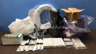 Mixed Lot Including 1 x Thuasne Leg Brace, 4 x SoleMedia Micro Slides Packs (All Unused) 1 x Senator Raised Toilet Seat, 14 x Bucket Lids and Large Qu