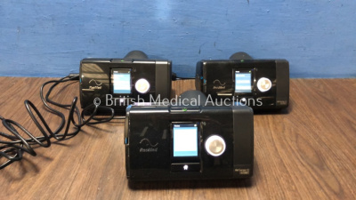 3 x ResMed Airsense 10 Autoset CPAP Units with 3 x AC Power Supplies (All Power Up)