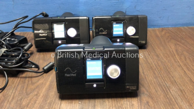 3 x ResMed Airsense 10 Autoset CPAP Units with 3 x AC Power Supplies (All Power Up)