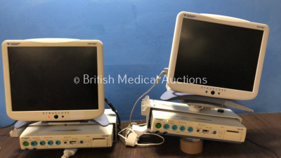 2 x Fukuda Denshi DS-7300 Patient Monitors with 2 x Fukuda Denshi HS-700 Modules Including ECG, BP/TEMP, NIBP, SpO2 and Printer Options (Both Power Up