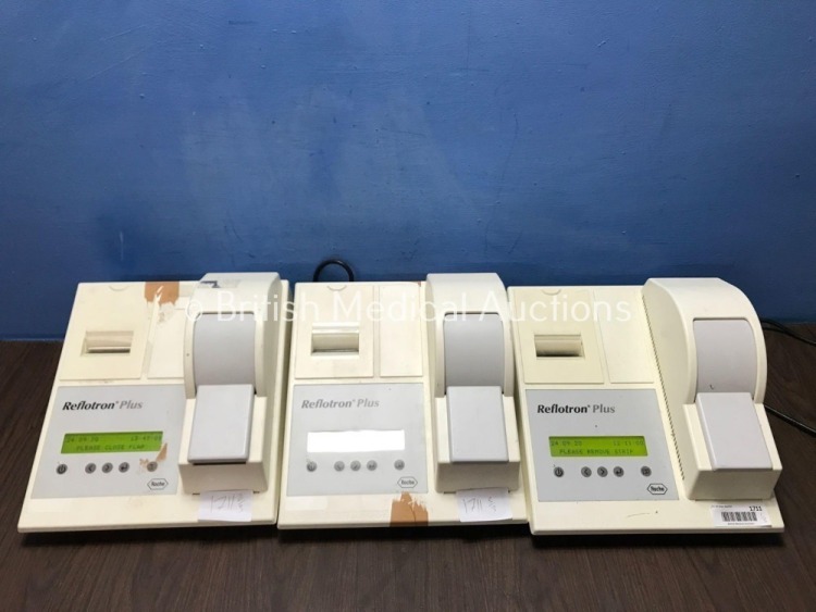 3 x Roche Reflotron Plus Chemistry Analyzer Units with 3 x Power Supplies (All Power Up 1 with Error-See Photo)