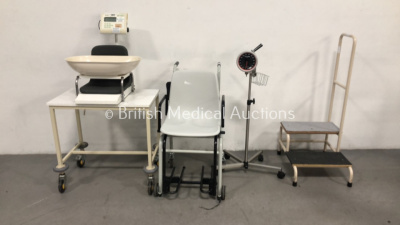 Mixed Lot Including Seca Wheelchair Weighing Scales, 1 x Marsden Baby Weighing Scales, 1 x BP Meter on Stand and Set of Steps *S/N NA*