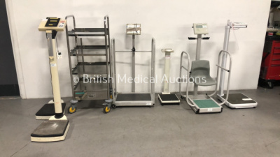 3 x Seca Weighing Scales, 3 x Marsden Weighing Scales and 1 x Stainless Steel Trolley *S/N NA*