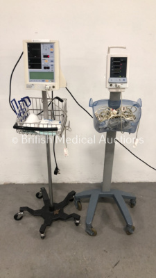 1 x Datascope Duo Patient Monitor on Stand with SPO2 Finger Sensor and 1 x Datascope Accutorr Plus Vital Signs Monitor on Stand with SPO2 Finger Senso