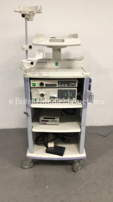 Olympus Stack Trolley with Olympus Evis CV-240 Digital Processor, Olympus Evis CLV-U20 Light Source and Sony Digital Video Cassette Recorder (Powers U