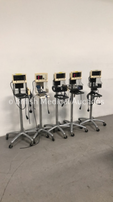 5 x Welch Allyn 52000 Series Patient Monitors on Stands *S/N 51009*