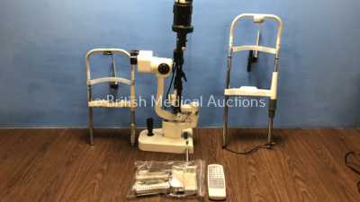 Job Lot Including 1 x Modop YZ5FI Slit Lamp (Damaged Casing - See Photo and Untested Due to no Power Supply) 2 x Chin Rests and 1 x Nidek Model 34801-