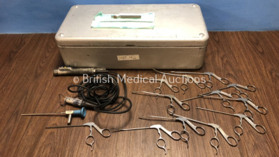 Job Lot of Arthroscopy Instruments Including 1 x Stryker Formula Core 375-704-500 Shaver Handpiece with Buttons and 1 x Stryker 30 Degree 4mm Telescop