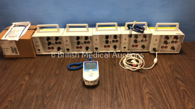 Mixed Lot Including 5 x APC Medical Model 4170 Bedside Pulse Generator Pacemakers (3 Missing Covers) 24 x Covidien Nellcor Infant Spo2 Sensors and 1 x