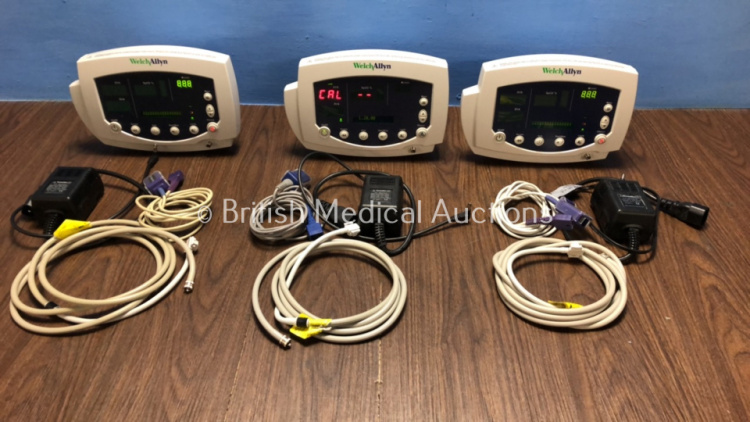 3 x Welch Allyn 53N00 Patient Monitor with 3 x Power Supplies 3 x SpO2 Leads and 3 x BP Hoses (All Power Up)