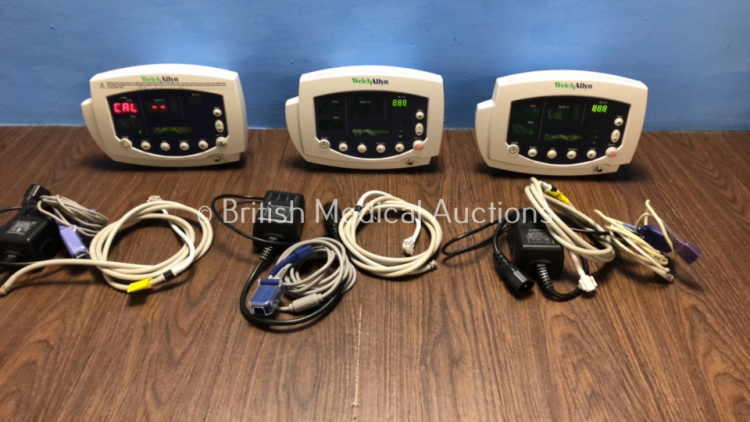 3 x Welch Allyn 53N00 Patient Monitor with 3 x Power Supplies 3 x SpO2 Leads and 3 x BP Hoses (All Power Up, Slight Damage to 1 x Casing - See Photo)