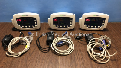 3 x Welch Allyn 53N00 Patient Monitor with 3 x Power Supplies 3 x SpO2 Leads and 3 x BP Hoses (All Power Up)