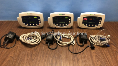 3 x Welch Allyn 53N00 Patient Monitor with 3 x Power Supplies 3 x SpO2 Leads and 3 x BP Hoses (All Power Up, Slight Damage to 1 x Casing - See Photo)