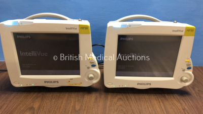 2 x Philips Intellivue MP30 Touch Screen Patient Monitors Version G.01.66 / G.01.66 (Both Power Up with Some Slight Marks to Screen and Casing) *Mfd 2