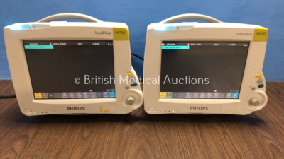 2 x Philips Intellivue MP30 Touch Screen Patient Monitors Version J.10.54 / J.10.54 (Both Power Up with Some Marks to Screen - See Photo) *Mfd 2007 /