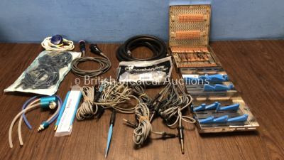 Mixed Lot Including 7 x BiPolar Leads, 1 x Medline Ref DYND70840UK Charger, 1 x Hose and 1 x Tweezer Set in Tray