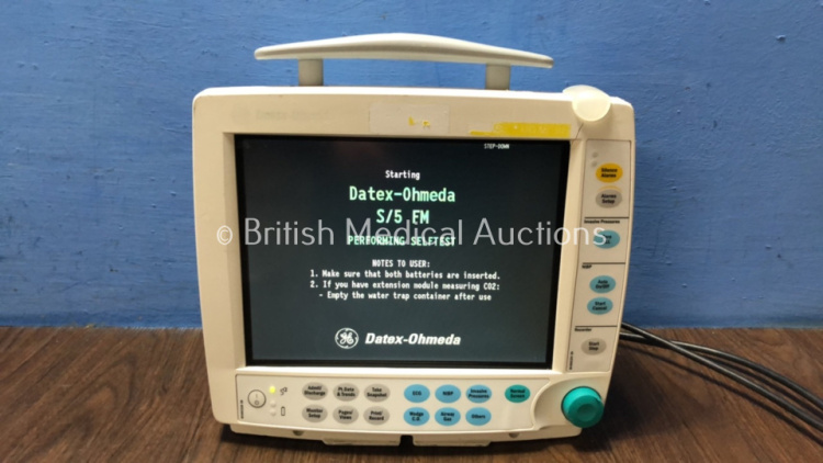 Datex Ohmeda S/5 Patient Monitor (Powers Up with Damaged Casing-See Photos) *S/N 6282860*