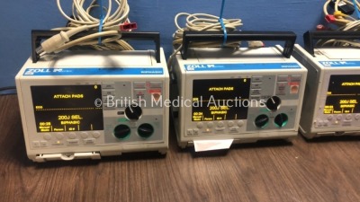 4 x Zoll M Series Defibrillators with Pacer and ECG Options with 4 x Paddle Leads, 4 x 3 Lead ECG Leads and 4 x Batteries (All Power Up When Plugged - 2