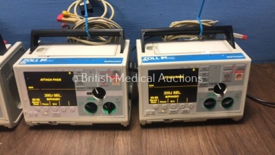 4 x Zoll M Series Defibrillators with Pacer and ECG Options with 4 x Paddle Leads, 4 x 3 Lead ECG Leads and 4 x Batteries (All Power Up When Plugged - 3