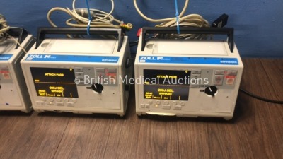 4 x Zoll M Series Defibrillators with EGG Option with 4 x Paddle Leads, 4 x 3 Lead ECG Leads and 4 x Batteries (All Power Up When Plugged in to Mains) - 2