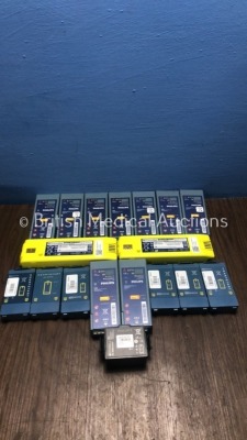 Job Lot of Batteries Including 9 x Philips FR2 Batteries *Install By Dates - 01/03/2020, 04/2016, 01/2021, 04/2023, 07/2018, 01/2017, 07/2020, 12/2009 and 09/2016*, 2 x Cardiac Science PowerHeart AED G3 Pro Batteries, 6 x Heartstart M5070A Batteries and 1