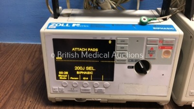 4 x Zoll M Series Defibrillators Including ECG Options with 4 x Paddle Leads, 4 x 3 Lead ECG Leads and 4 x Batteries (All Power Up) *S/N TO7B87693 / T - 5