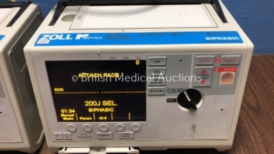 3 x Zoll M Series Defibrillators Including ECG Options with 3 x Paddle Leads, 1 x 3 Lead ECG Lead and 3 x Batteries (All Power Up) *S/N T07B87713 / T0 - 2