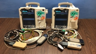 2 x Philips Heartstart MRx Defibrillators Including Pacer, ECG and Printer Option with 2 x Philips M3539A Batteries, 2 x Philips M3538 Module, 2 x Pad