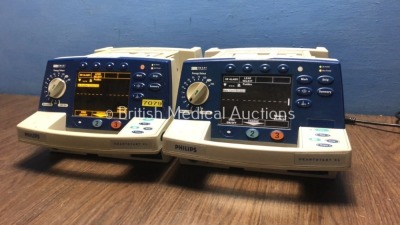 2 x Philips HeartStart XL Smart Biphasic Defibrillators with Pacer,ECG and Printer Options (Both Power Up) * SN US00445251 / US00122002 * - 2