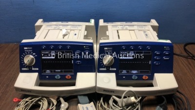 2 x Philips HeartStart XL Smart Biphasic Defibrillators with ECG and Printer Options,2 x Paddle Leads,2 x Philips Test Loads and 2 x 3-Lead ECG Leads - 3