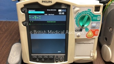 2 x Philips Heartstart MRx Defibrillators Including Pacer, ECG and Printer Option with 2 x Philips M3539A Batteries, 2 x Philips M3538 Module, 2 x Pad - 3