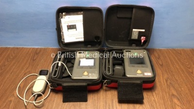 2 x Philips Heartstart FR3 Defibrillators in Cases with 1 x Battery and 1 x QCPR Meter (Both Power Up) *C15A-01208 / C14F-01177* (H)