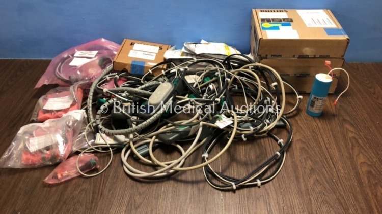 Job Lot of Philips Defibrillator Parts Including 3 x Capacitors, Paddle Leads, QCPR Leads, QCPR Meters, Electrodes and 2 x MRX Holding Handles