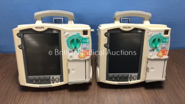 2 x Philips Heartstart MRx Defibrillators with CO2 and Printer Options (Both Power Up with Donor Battery - Battery Not Included)