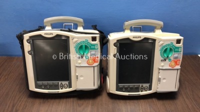 2 x Philips Heartstart MRx Defibrillators with CO2 and Printer Options (Both Power Up with Donor Battery - Battery Not Included)