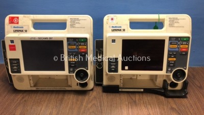 2 x Medtronic Lifepak 12 Biphasic Defibrillator / Monitors Including ECG, SpO2, NIBP, CO2 and Options *Mfd 2008 / 2005* (Both Power Up with Service Light with Stock Battery, Battery Not Included) *S/N 37126337 / 33315463*