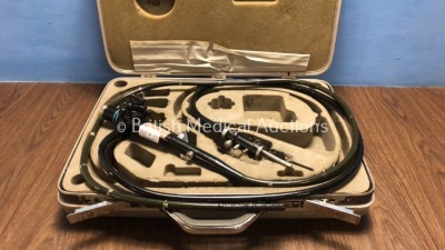 Olympus CF-P20L Colonoscope in Case - Engineer's Report : Optics - 70+ Broken Fibers and Severe Fluid Stain, Angulation - Bending Section Strained, No