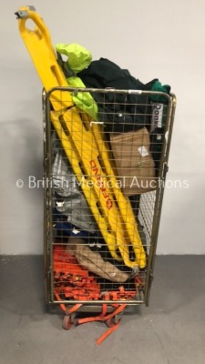 Mixed Cage of Ambulance Equipment Including Traction Splints, Scoop Stretcher and Hartwell Medical Evac-U-Split Mattress (Cage Not Included)