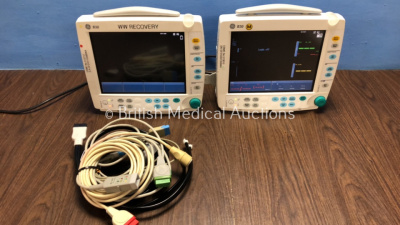 2 x GE B30 Patient Monitors with 1 x GE E-PSMPW Module Including ECG, SpO2, NIBP, P1, P2, T1 and T2 Options with Leads and Finger Sensor *Mfd Both 2010* (Both Power Up)